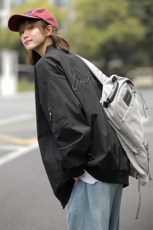 中性秋装宽松防水棒球领飞行服绣花夹克女装秋季大码外套S229-P88，男装夹克，电商A233-1