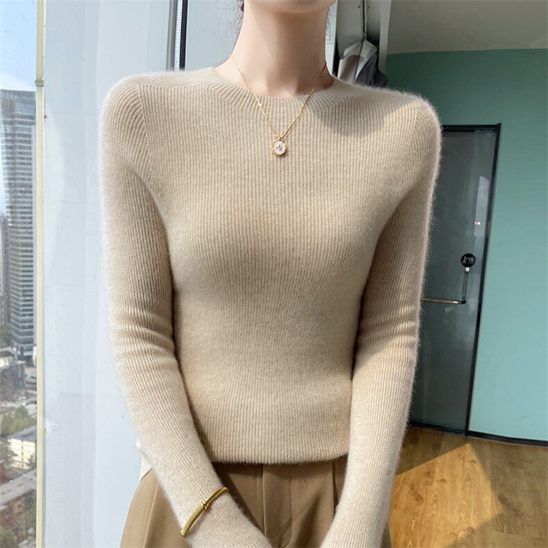 35%秋冬季新款舒适时尚百搭经典圆领35%衫,女装羊绒衫,美轩羊绒