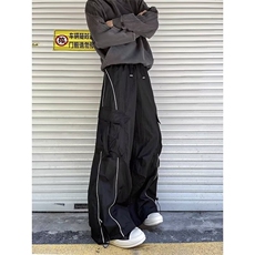 设计感小众银色超薄工装裤女夏高腰宽松时尚抽绳阔腿裤，男装工装外套，星座716-4