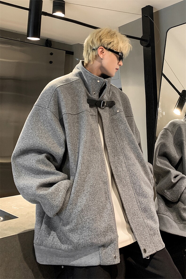 短款立领毛呢外套男秋冬季加厚棉服高级感痞帅青少年潮牌棉衣夹克,男装夹克,电商A102B