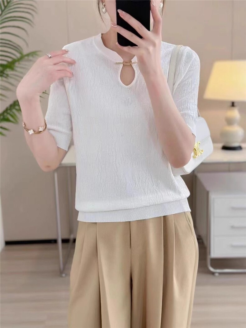 中式立领曲珠冰丝短袖图片