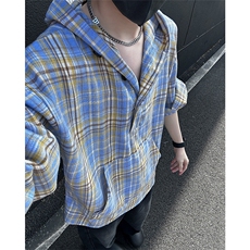 美式高街潮流格子衬衫潮牌宽松休闲上衣A086-CS2209-P38，男装衬衫，电商基地A086