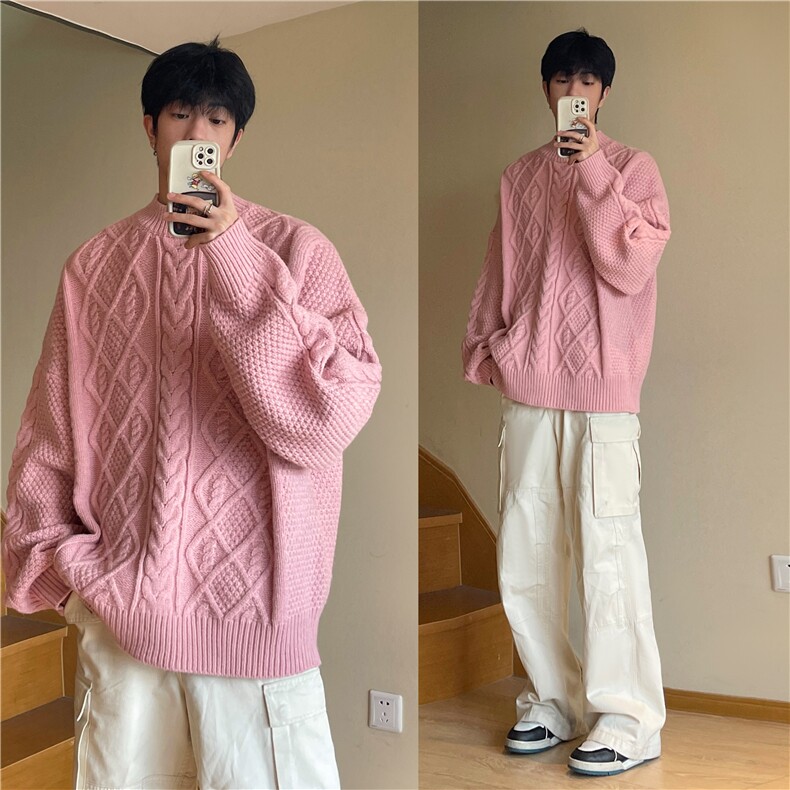 A450-A001-P100控价158秋冬扭花重磅毛衣圆领线衫，男装针织衫/毛衣，电商A450