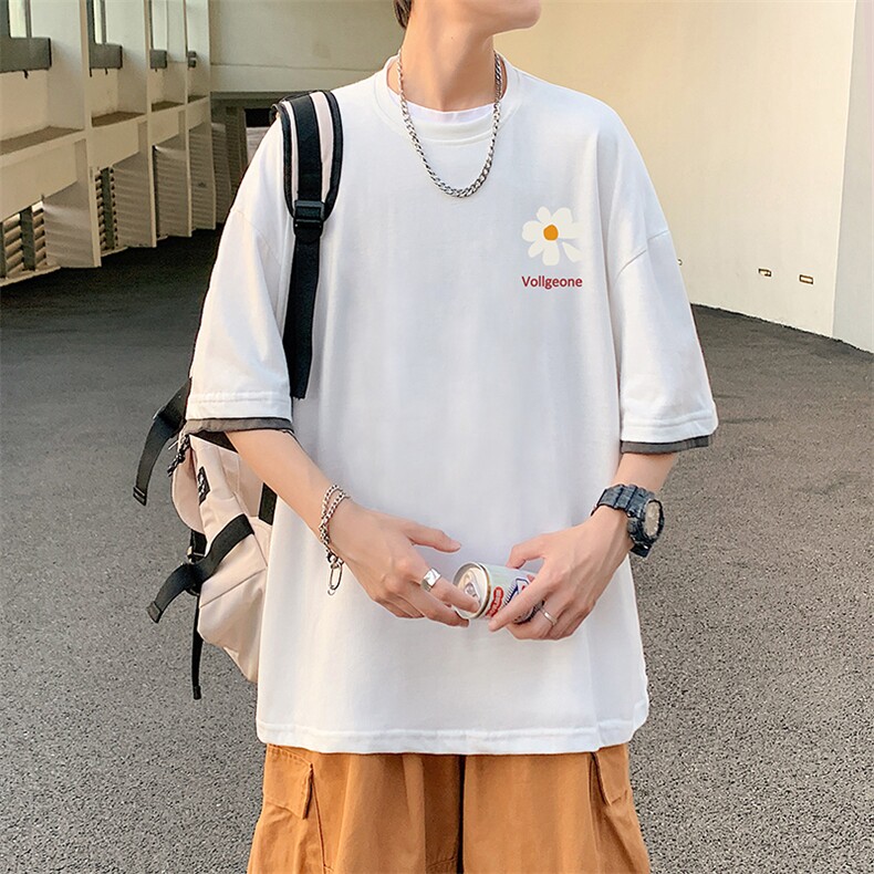 JT55059-P25假两件短袖t恤男大码胖子半袖体恤半截袖港风,男装T恤,电商A040
