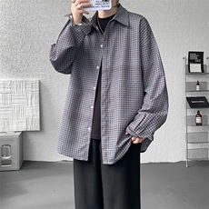 8XL-M长袖衬衫男夏季格子条纹衬衣宽松慵懒风防晒外套CS29005P45，男装衬衫，电商B312