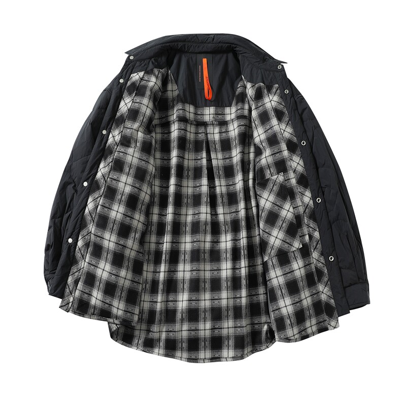 2025冬季新款翻领衬衫假两件羽绒服男潮牌百搭保暖羽绒服外套,男装衬衫,电商A234