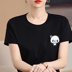 烫画熊猫工艺小众个性舒适棉T，女装T恤，元素羊绒