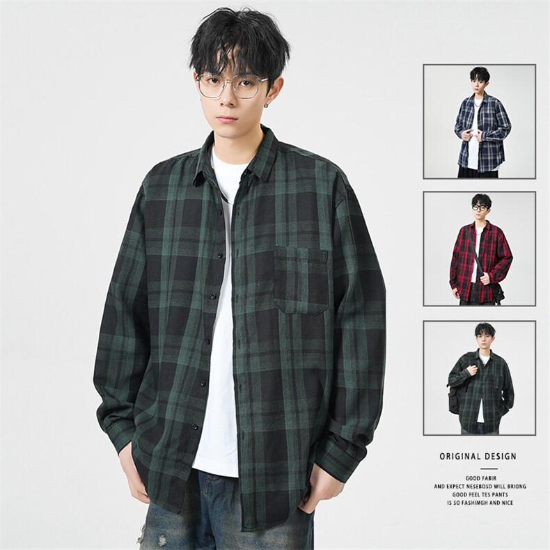 春季潮流格子衬衫男休闲长袖外套青少年男装2338P35,男装衬衫,星座1107-1