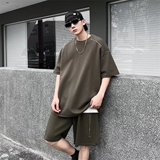 拉链高级感短袖T恤运动短裤两件套男夏季潮牌休闲套装F667，男装牛仔裤，星座1116A-1（原606A）