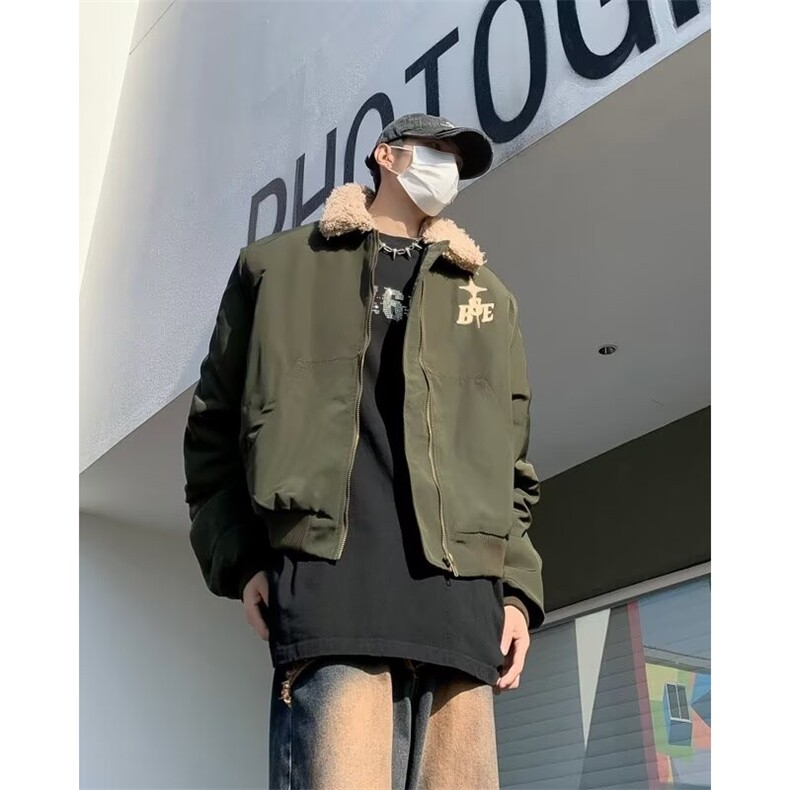 美式复古羊羔毛翻领时尚棉服男女冬季小牛津棉衣HY520-P78,男装夹克,星座1109-3