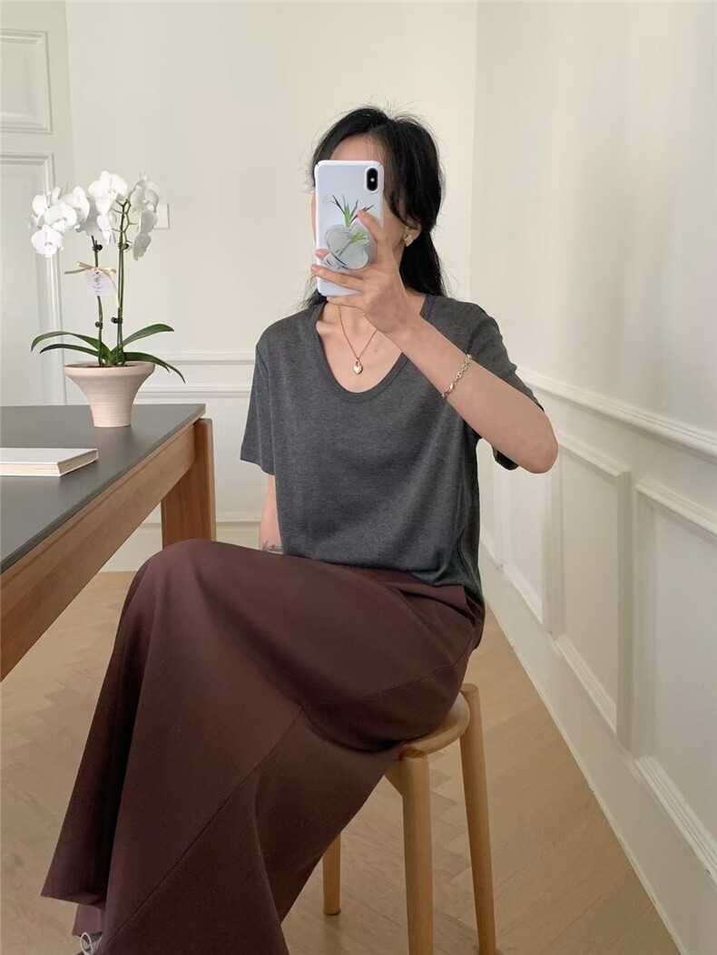 2025新款水溶蛋蛋领短袖百搭简约,女装T恤,东正羊绒