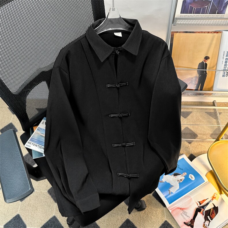 高品质秋冬款男长袖唐装衬衫改良中山装盘扣外套衬衣CS022P45,男装衬衫,星座1013-1