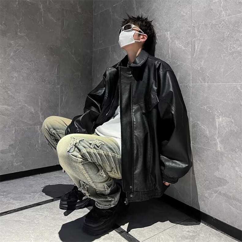 工装皮夹克男春季高级感痞帅潮牌炸街外套春秋款潮流美式机车衣服,男装夹克,星座601-2