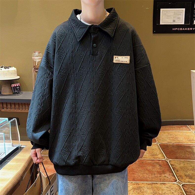高品质秋款男卫衣POLO领条纹拼接夹克贴标外套WY19P45,男装卫衣,星座1013-1