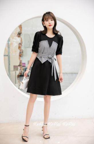 【现货】夏季新款黑白格抹胸连衣裙，胸罩，珂 慧