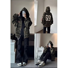 美式高街迷彩卫衣女2025新款学院风字母刺绣潮牌情侣上衣，男装卫衣，四季星座505