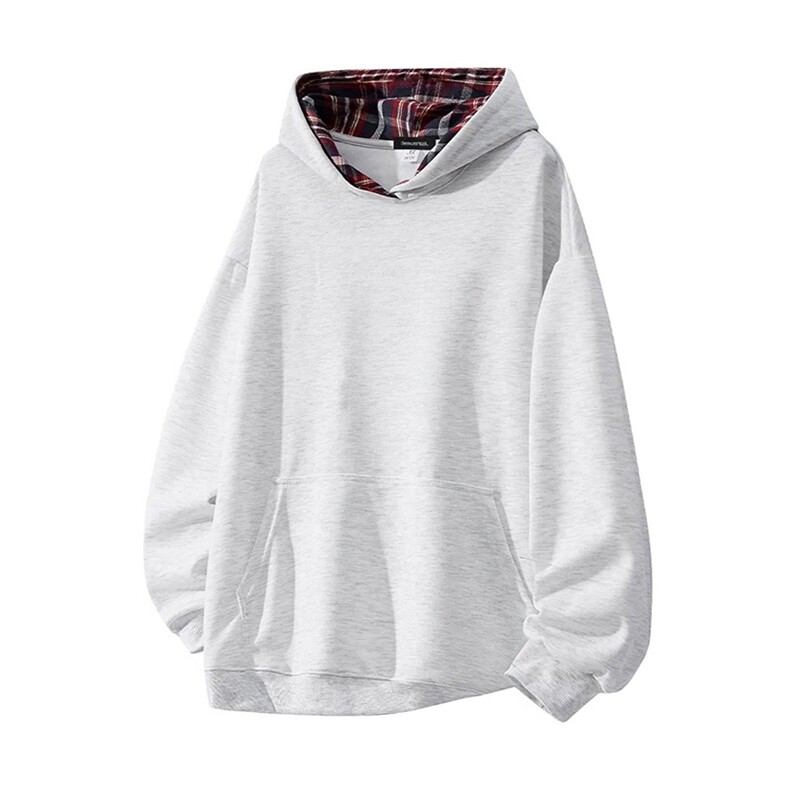 抖音得物高品质美式高街重磅结构设计假两件格子连帽卫衣外套W106，男装卫衣，电商A486-1