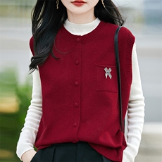 秋季开衫圆领毛衣背心针织马甲2025无袖春秋新款上衣宽松外套，女装针织衫/毛衣，佳绒包芯纱店