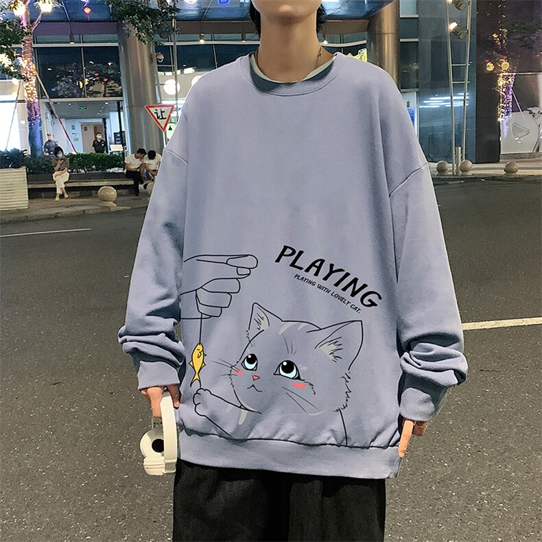S6129-P28加绒款-P33秋季圆领卫衣男大码韩版宽松长袖外套,男装卫衣,电商A040