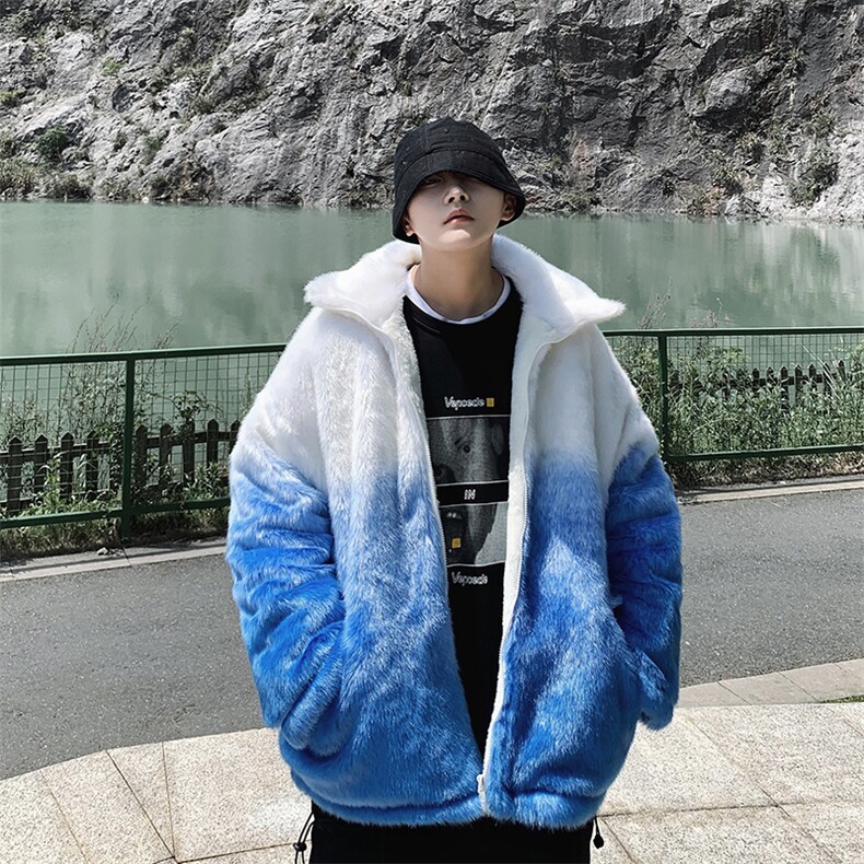 20新款渐变色仿皮草加厚棉服国潮外套男士宽松保暖棉服mj376-p165，男装棉衣，电商B288