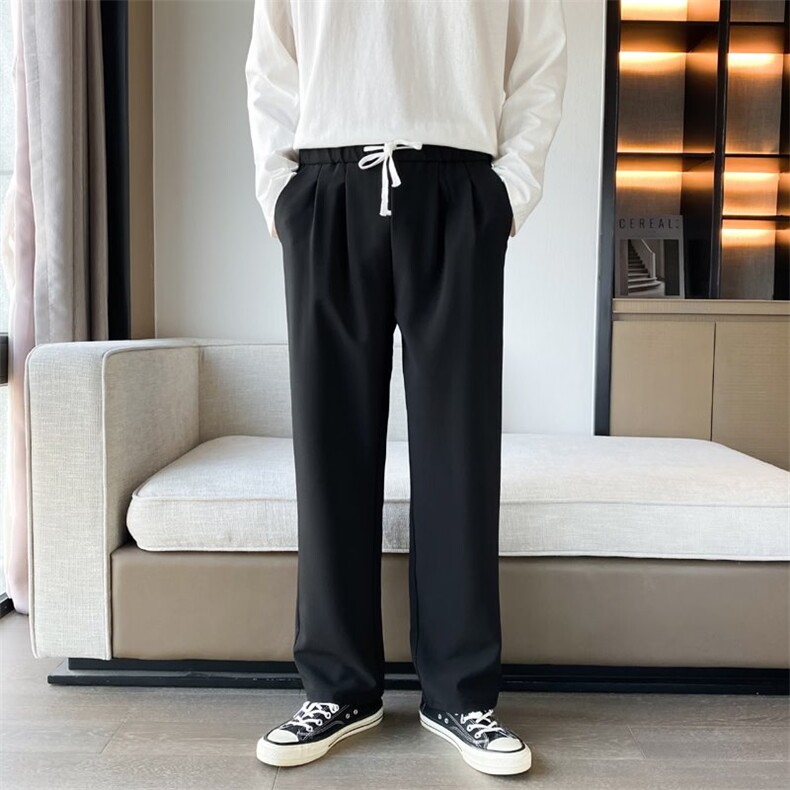 抽绳直筒裤子男休闲垂感拖地西装裤ins宽松阔腿松紧腰小西裤S09，男装西裤，星座1116A-2（原606A-1）