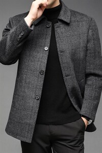 21秋冬季毛呢羊毛大衣中年男士格子中长款外套风衣男DS81052-P305，男装毛呢大衣，电商B212（原钱塘6029）