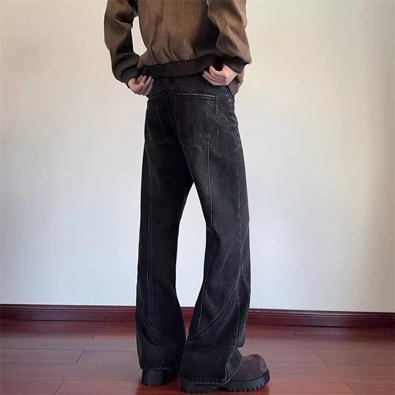 美式高街cleanfit立体剪裁解构牛仔裤男女宽松直筒微喇vibe裤子男,男装牛仔裤,星座813-2