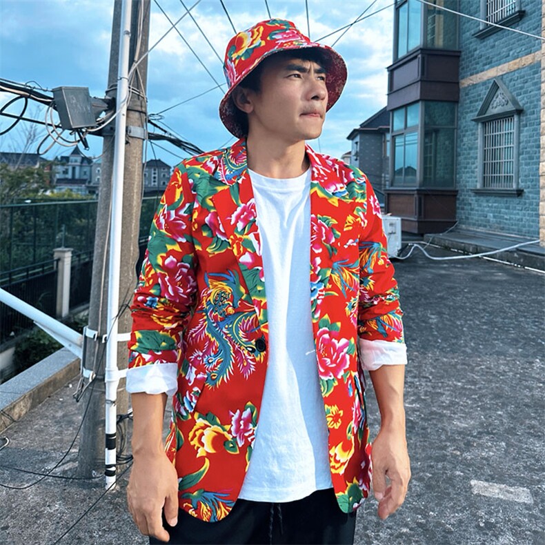 XZ01秋文艺男大码宽松西服东北大花潮牌开衫男女风民族特色,男装西服,星座115A-2