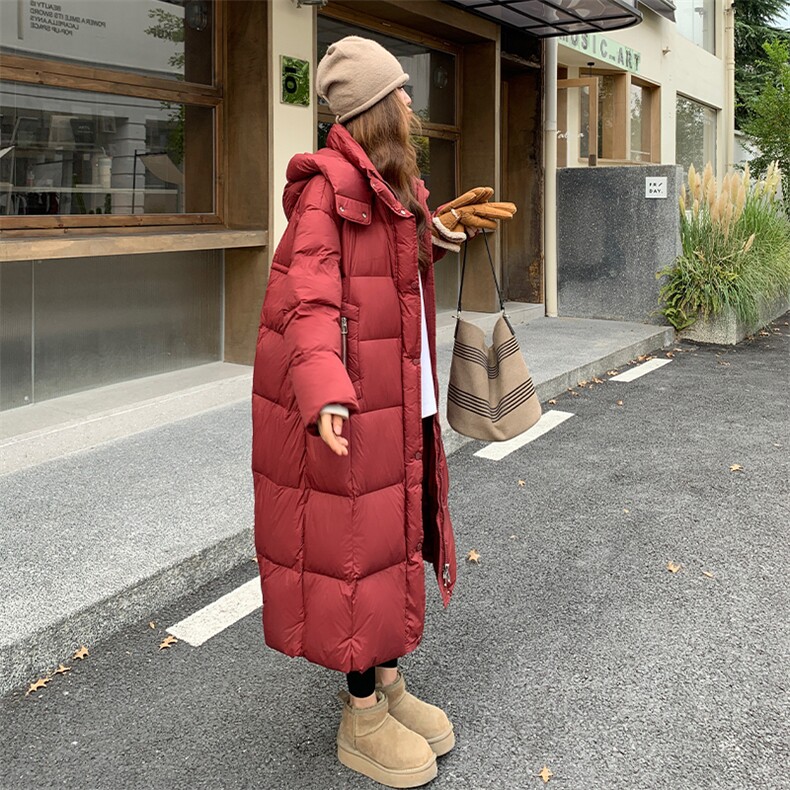 红色羽绒棉服过膝长款加厚2025新款冬季高级感中戏棉衣棉袄外套,女装羽绒服,欣美人