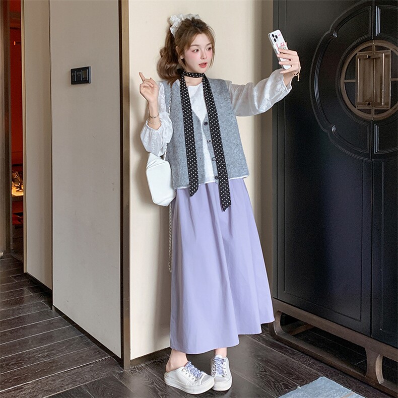 小香风针织马甲套装裙女2025春季新款温柔风甜美减龄半身裙三件套图片