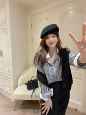 新版条纹衬衫，女装衬衫，唇蔻