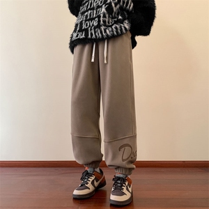 wassup happy摇粒绒束脚裤子男秋冬季潮牌加绒加厚青少年休闲卫裤图片