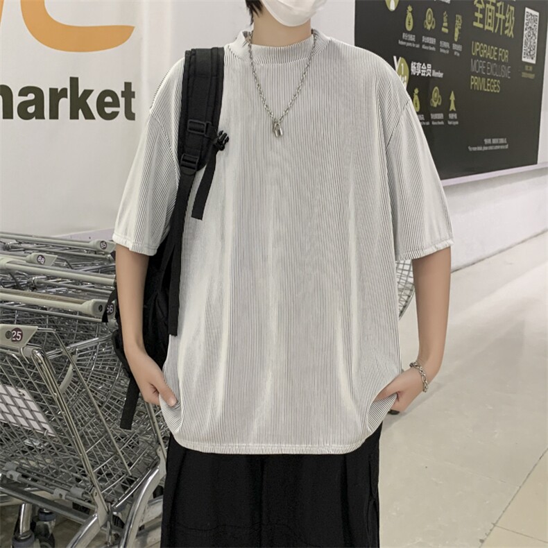 男冰丝半高领T恤宽松短袖T03P26图片