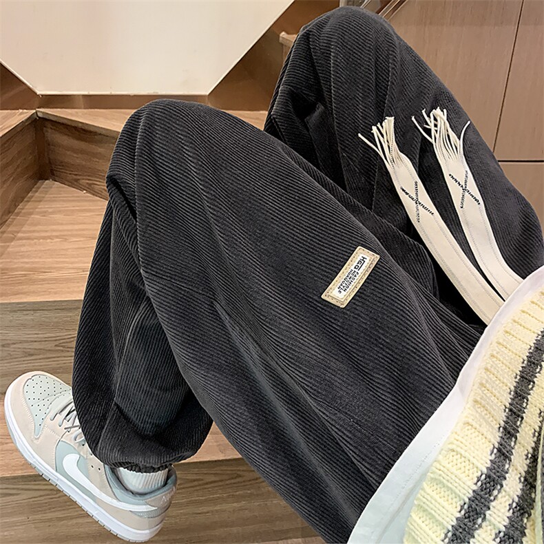 大 休闲裤男宽松港风直筒灯芯绒阔腿裤子416B-KL286-P55 限68图片