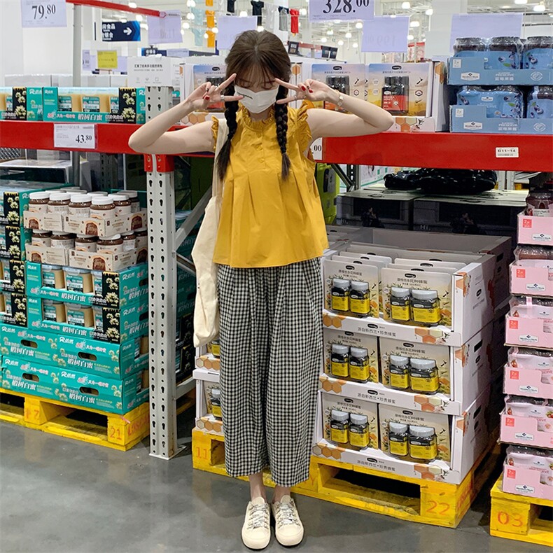 法式木耳边飞飞袖衬衫两件套2023新款小个子显瘦网红套装减龄洋气,女装套装/套裙,2C037