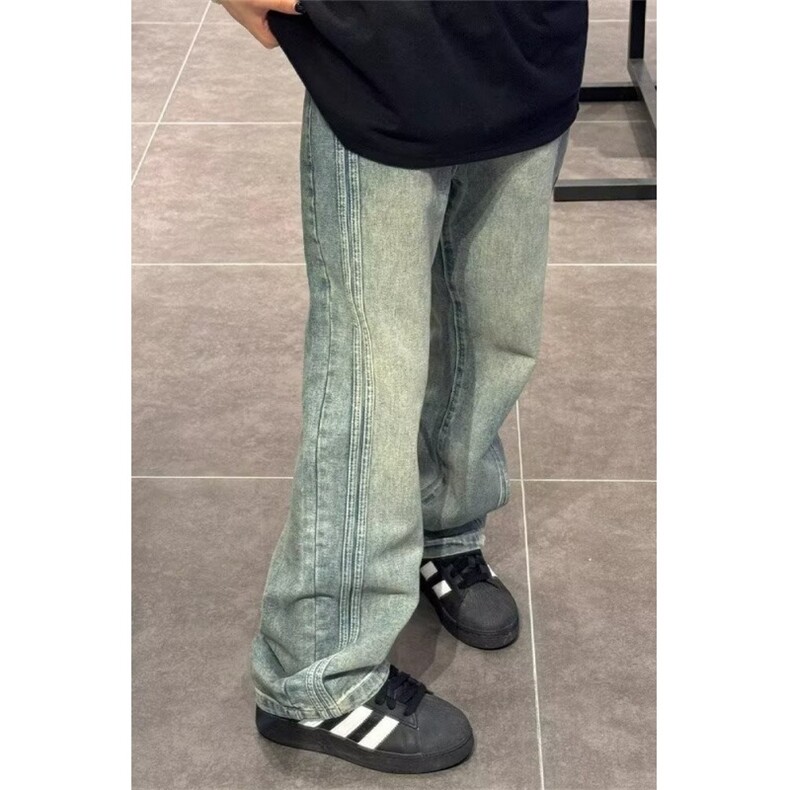 直筒牛仔裤男春秋美式复古高街vibe风裤子潮宽松阔腿裤L72899-P45,男装牛仔裤,星座1008