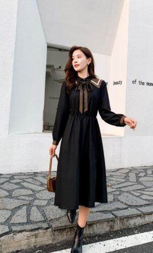 秋冬连衣裙，时尚学院风，领结可拆卸，女装连衣裙，秀水百合