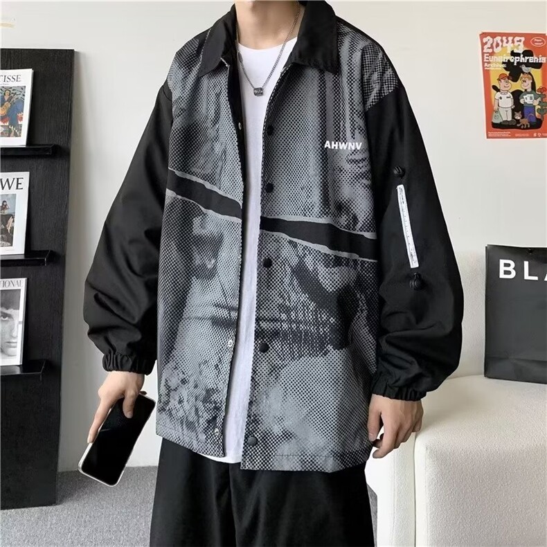 秋冬新品宽松街头暗黑印花撞色拼色连帽夹克外套男装W102-P40,男装夹克,星座1109-3