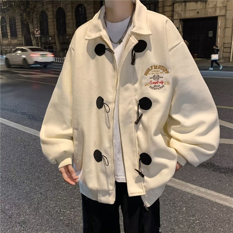 美式复古小众设计感宽松棒球服外套女春秋款高级感翻领牛角扣夹克,男装夹克,星座1210-1