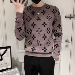 网红痞帅圆领毛衣男韩版修身精神小伙保暖针织衫秋冬季上衣服S216图片