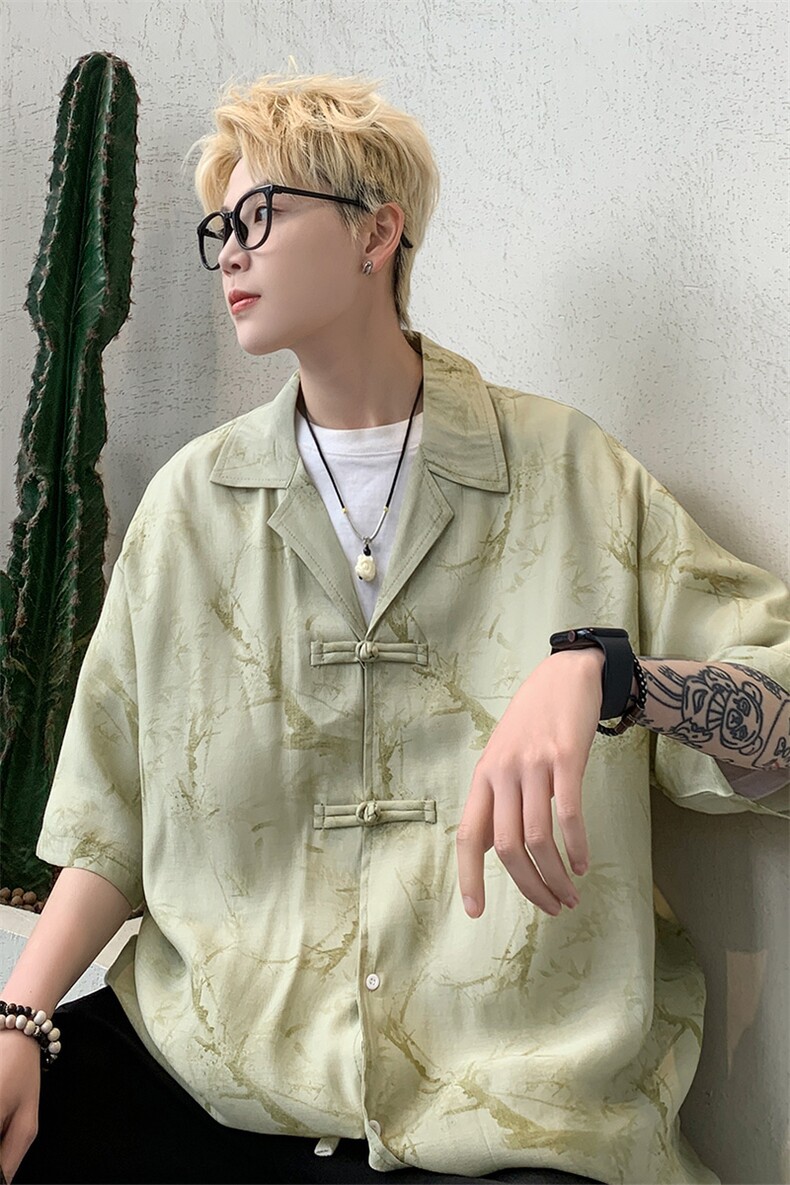 新中式2024盘口提花冰丝垂感短袖衬衫男女情侣衬衣薄外套S311P48,男装T恤,电商A233-1