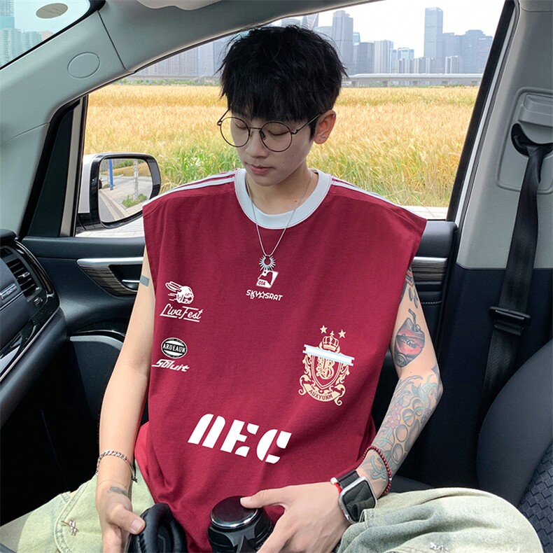 量大优供视频直播高品质重磅260克双纱纯棉印花背心无袖T恤DB129,男装背心/马甲,电商A486