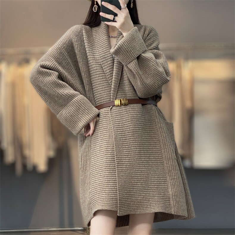 女士秋季新款时尚简约百搭宽松大门襟针织开衫,女装羊毛衫,悦玛羊绒