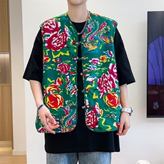 M2单层盘口东北大花马甲大码男女团队服个性婚礼喜庆风汉服潮，男装背心/马甲，星座115A(原星座507）