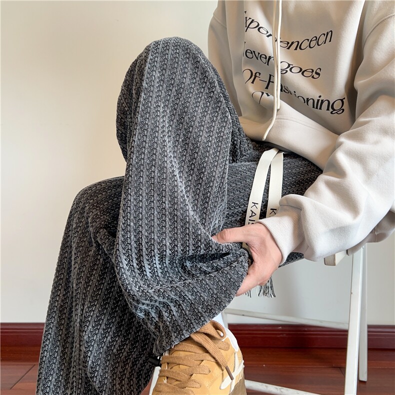 春装鱼骨纹条纹褶皱休闲裤男大码运动裤卫裤长裤子K2581*P30控68，男装休闲裤，星座227-1