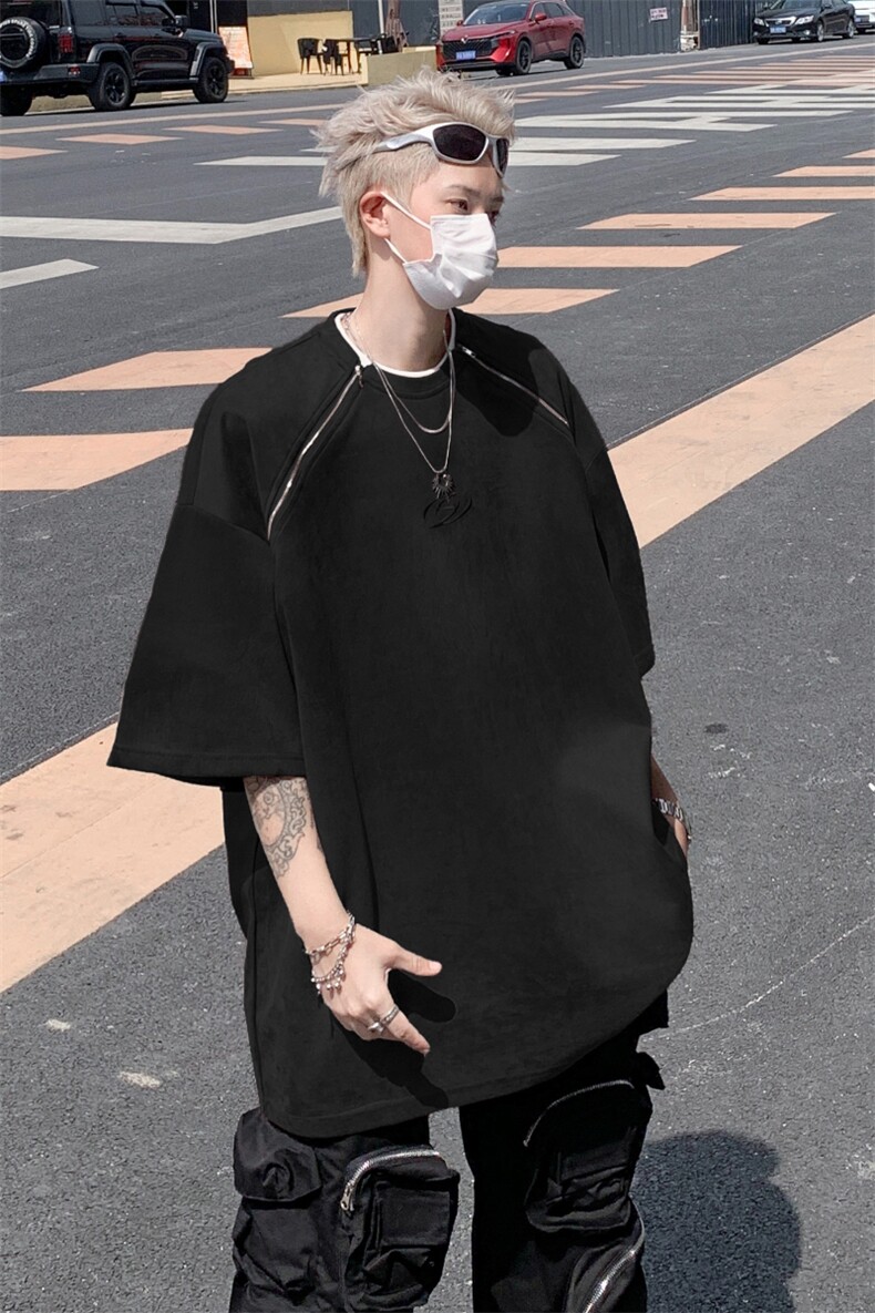 双拉链短袖T恤男装美式复古高街休闲百搭上衣XZ514-2-202437-P48,男装T恤,星座514-2(原B239)