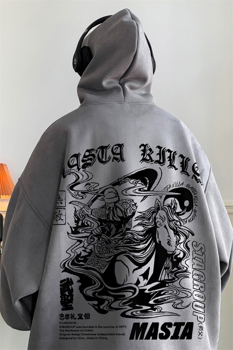 麂皮绒连帽卫衣直播品质重磅400克武圣印花JL7039-P45控78,男装卫衣,星座508（原C305）