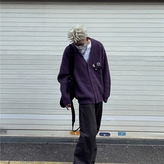 高级感百搭V领针织开衫男女秋冬新款宽松慵懒风毛衣外套M9802-P63，男装针织衫/毛衣，星座208-5