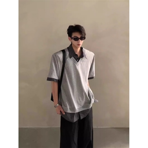 WE1556-P55 2025夏季复古小众设计感假两件拼接衬衫领短袖polo衫图片
