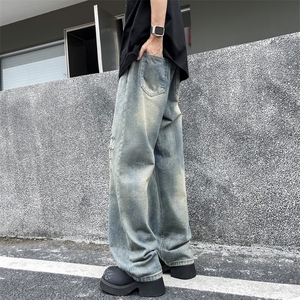 美式街头水洗做旧破洞牛仔裤男宽松欧美vibe风长裤子N07277-P43图片